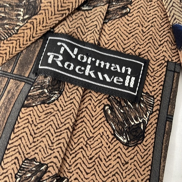 Vintage Norman Rockwell The Rookie Silk Tie The Saturday Evening Post 1995 Tan - Picture 7 of 12